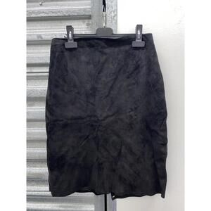 Vintage Firenze Santa Barbara Black Leather High Waisted Pencil Skirt Size 12